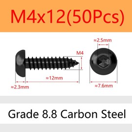 ORANXIN M4 x 12 mm, 50 pieces, carbon steel, round head, hexagon socket, self-tapping screws, pan head, self-drilling wood screws