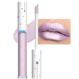 evpct- 1 pieza de lápiz labial líquido con brillo metálico morado lila claro, de larga duración, resistente al agua 2