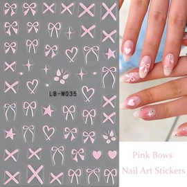 Bows Nail Art Stickers Heart Nail Decals Pink White Red Nail Stickers Bow Tie with Design Nail Decals for Nails Art Valentine's Day Manicure DIY for Women Girls Acrylic Nails Supplies