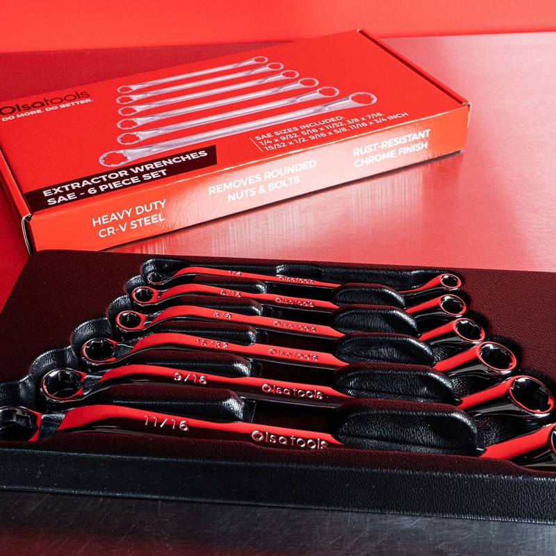 Olsa Tools 6pc Box End Wrench Set, 45-Degree Offset, Chrome