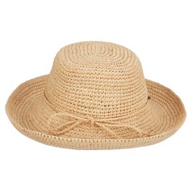 Scala Women's Crocheted Packable Raffia Hat,Natural,55cm