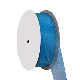 Kailin 1 inch Wide Shimmer Sheer Organza Ribbon 25 Yards Aegean Blue