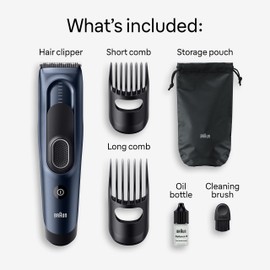 Braun Hair Clippers Series 5 5350, Hair Clippers for Men, Hair Clip from Home with 17 Length Settings, Incl. Memory SafetyLock Recall Setting, Ultra-Sharp Blades, 2 Combs, Pouch, Washable, Black