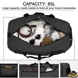Newhey Travel Bag Large 40L 65L 80L 100L Foldable Travel Bags Lightweight Sports Bag for Men with Shoe Compartment for Weekender Men Women Duffel Bags., black, l