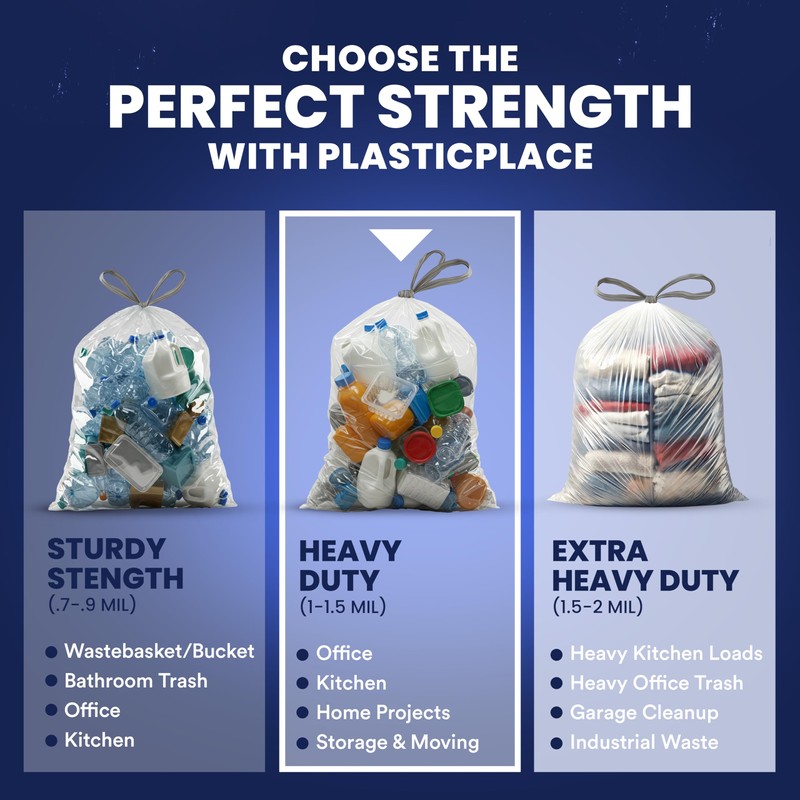 Plasticplace 13 Gallon Trash Bags │ 1.0 Mil │ Clear