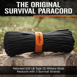 620 LB Desert Tan SurvivorCord Hank, Desert Tan Paracord 550 Type III, Military Grade, Heavy Duty Paracord with 3 Survival Strands, Cordage for Camping, with Survival Firestarter.