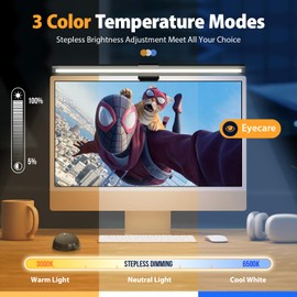 Computer Monitor Lamp with Remote Control, Monitor Light Bar for Eye Caring, e-Reading LED Task Lamp with 3 Color Temperature Modes Brightness Dimming,Monitor Lamp with USB Powered for Work and Office