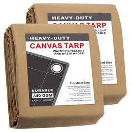 CARTMAN Finished Size 6x8 Feet Tan 2PK Canvas Tarp with Rustproof Grommets, Heavy Duty Multipurpose Tarpaulin Cover for Canopy Tent, Roof, Camping, Woodpile