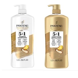 Pantene Advanced Care Shampoo and Conditioner 5 in 1 Moisture, Strength, Smoothness, Pro-V vitamin B5 Complex 38.2 FL/OZ each - 90% Stronger hair, Packaging May Vary
