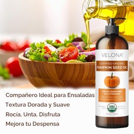 velona- Aceite de semilla de calabaza certificado orgánico por el USDA - 1 galón / 128 fl oz | Aceite portador 100% puro y natural |