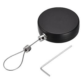 MECCANIXITY Round Retractable Cable Lock with Self-Adhesive, Remote Control Security Lock Anti-Lost Rope Hardware Cable Lock 600g Tensile Force Black Pack of 2