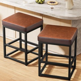 Raynesys Raynesys Counter Height Bar Stools Set of 2, 24" Barstools for Kitchen Countertop, Faux Leather Counter Stools with Thick Square Seats & Sturdy Metal Base, Simple Assembly, Brown