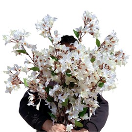 Raxcelivia Pack of 4-45" Artificial Bougainvillea Flower Stems Silk Bougainvillea Floral Arrangement Faux Fuchsia Violet Flowers for Home Wedding Indoor Outdoor Decor (White)