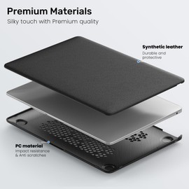 KEROM Stand Case for MacBook Air 13 inch 2024-2022 M3 A3113 M2 A2681, MacBook Air M3 M2 13 inch Case, PU Leather Hard Shell with Foldable Stand & Keyboard Cover for MacBook Air 13.6 inch Case, Black