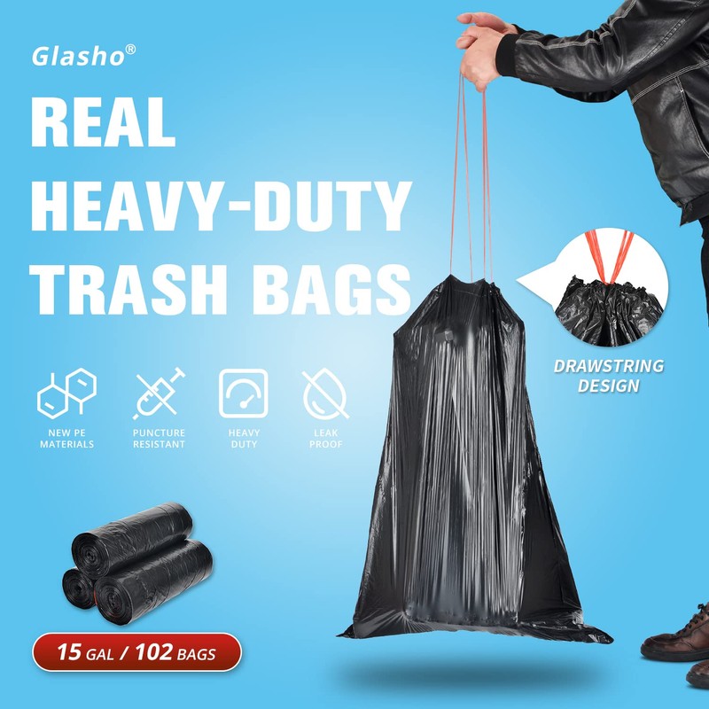 Ultra Strong 15 Gallon Drawstring Trash Bags (102 Count) Large