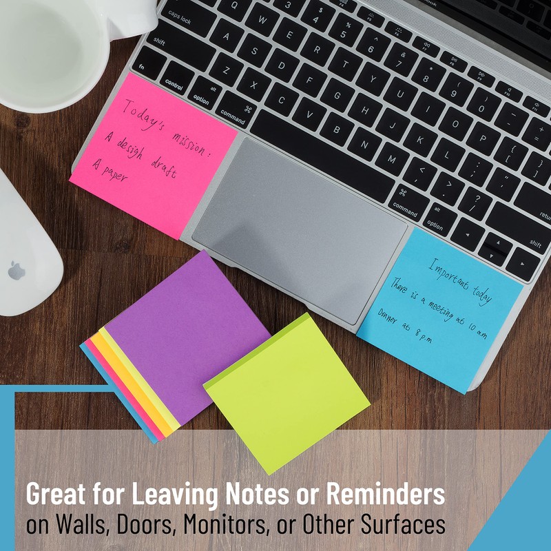 Mr. Pen- Sticky Notes, 3'x3', 8 Pads, Bright Colors, Bulk