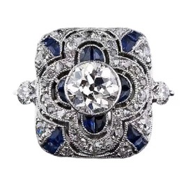 S925 Sterling Silver Vintage Fashion Women's Jewelry Sapphire Gemstone Ring Cocktail Ring Anniversary Ring Ladies Wedding Engagement Ring Jewelry Size 6-10 CZC685 (7)