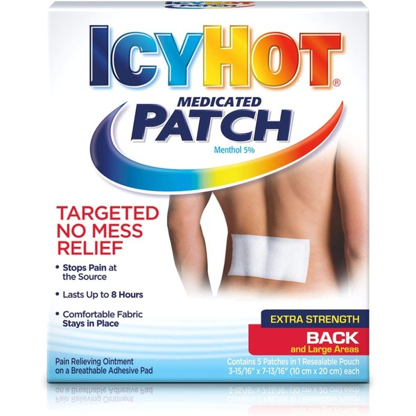 Icy Hot Medicated Patch Extra Strength Pain Relief Patch for Back or Large Area, 5 Count (Pack of 3)
