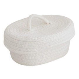 Storage Basket Made of Cotton Rope Cotton Basket Storage Boxes Small Basket with Lid Small, Skin-Friendly Desktop Storage Box with Lid for Bedroom for Children's Room (Milky White)