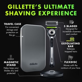 Gillette Gillette Labs with Exfoliating Bar by Gillette Mens Razor and Travel Case, Shaving Kit for Men, Storage on the Go, Includes Travel Case, 1 Handle, 3 Razor Blade Refills, and Premium Magnetic Stand