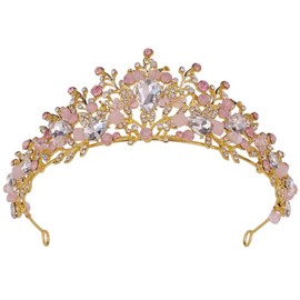 Girls Princess Crystal Tiara Crown, Bridal Rhinestone Tiara, Pink Crystal Headband for Girls for Birthday Party