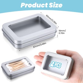 Zyghjort Travel Cotton Swab Holder, 2 Pcs 3.4 × 2.3 Inch Portable Floss Pick Holder Travel Qtips Case Small Metal Storage Box with Lid for Bathroom Desktop Organizing Cosmetic Hair Ties Small Items
