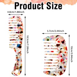 Wide Tooth Combs for Women, 2 Pcs Tortoise Shell Acetate Wide Tooth Comb for Curly Hair Vintage Style Anti-Static Travel Pocket Combs for Thick Curly Care Detangling Comb for Wet and Dry, Multicolor
