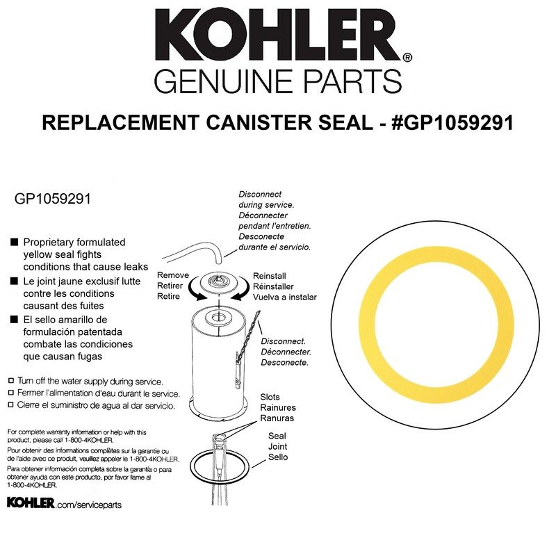 Kohler Genuine Part GP1059291 Toilet Tank Canister Valve Seal, Yellow