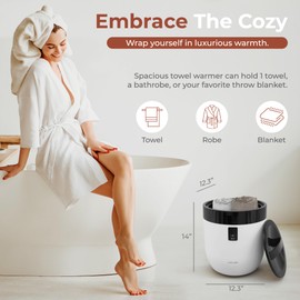 SereneLife Counter Towel Warmer Bucket - with Customized Fragrance for Spa and Bathroom, Luxury Towel Heater, Auto Shut Off, Fits 1 Large Towel, Blanket, Bathrobe, PJs