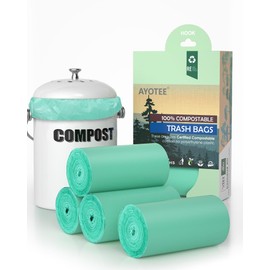 AYOTEE 100%堆肥化可能ゴミ袋 小型堆肥バッグ 1.3ガロン 100枚 小型ゴミ袋 堆肥化可能バッグ キッチンコンポストビン用 ASTM D6400規格に準拠 OK Compost認定済み 5L