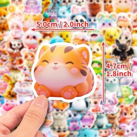 100Pcs Cute Animal Stickers for Kids, Waterproof PP Kawaii Sticker Pack for Laptops, Water Bottles, Scrapbooks, Skateboards, Luggage, Teacher Rewards, Classroom Prizes. (Animal B)