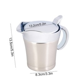 QANYEGN 304 Stainless Steel Gravy Boat, Thermal Insulated Double Wall Sauce Gravy Pot, Sauce Jug with Lid for Dining Milk, Cream(Small 450ml)