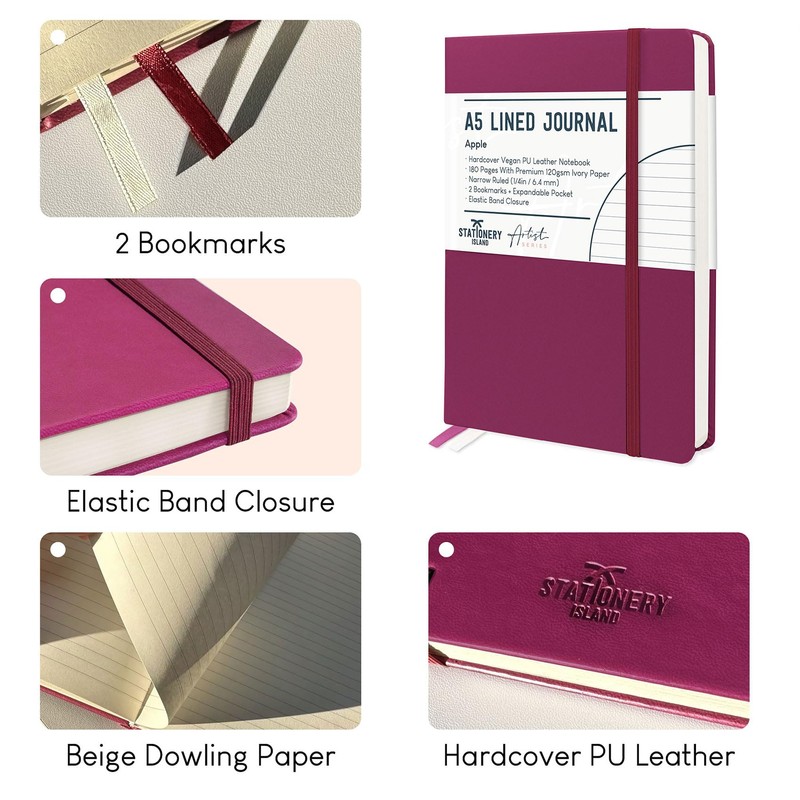 STATIONERY ISLAND A5 Lined Notebook, Journal Lined Hardcover with 120gsm