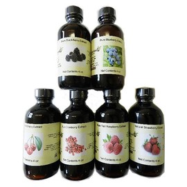 OliveNation Set of 6 Berry Extracts, Blueberry, Blackberry, Cherry, Cranberry, Raspberry, Strawberry - 6 x 4 oz bottles