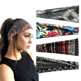 scicent 13220 Headbands, Elastic Hair Bands, Yoga, Sports, Workout, Gym, Headscarf, Cotton, Wide Women's Headband, Summer Bandana, Hair Accessories, Pack of 4