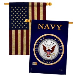 Breeze Decor BD-MI-HP-108058-IP-BOAA-D-US10-UN 28 x 40 in. Military Impressions Decorative Vertical Double Sided USA Vintage Navy Americana Applique House Flags - Pack of 2