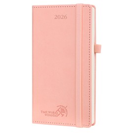 POPRUN Pocket Calendar 2026 (Slim Size-3.5'' x 6.5''), 12 Months (Jan. - Dec. 2026) Small Planner Weekly and Monthly for Purse with Pen Holder, Storage Pocket, Vegan Leather Hardcover - Pink
