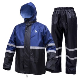 HAOKAISEN Rain suit, High Visibility Reflective Safety Jacket, Lightweight Rain Gear, Waterproof Rain Jacket with Pants, Blue, Medium