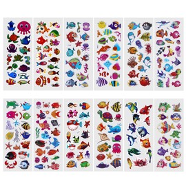 cobee 3D Sea Animals Stickers for Kids, 12 Sheets Puffy Stickers Sea Ocean Life Foam Sticker Sea Window Gel Clings Decals for Boys and Girls