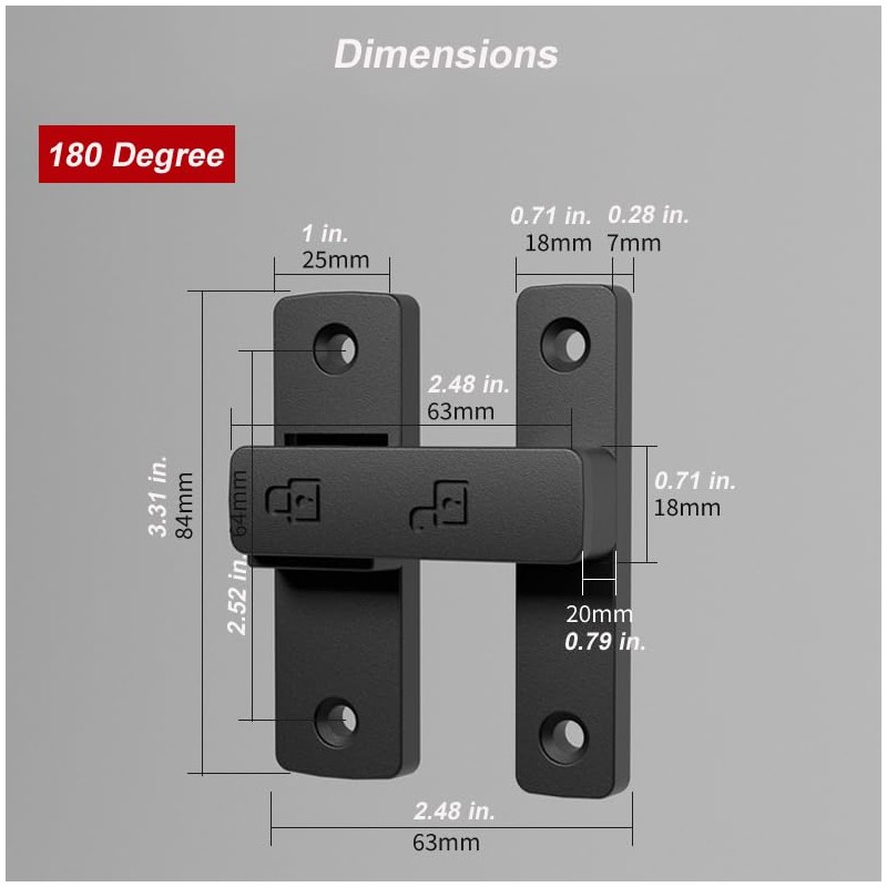Heavy-Duty Flip Latch Lock 90/180 Degree Sliding/Swinging Door Lock Latch