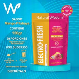 NW Electrolitos en Polvo Sin Azucar Electro-Fresh Hidratación con Minerales Sodio Potasio Calcio Magnesio Zinc Sal del Himalaya Sabor Mango Pitahaya Sin Azucar Pulpa de Fruta Natural