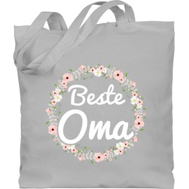 Shirtracer - Grandma - Best Grandma Flower Wreath - Fabric Bag Made of Cotton Jute Bag with Long Handles. - Grey -