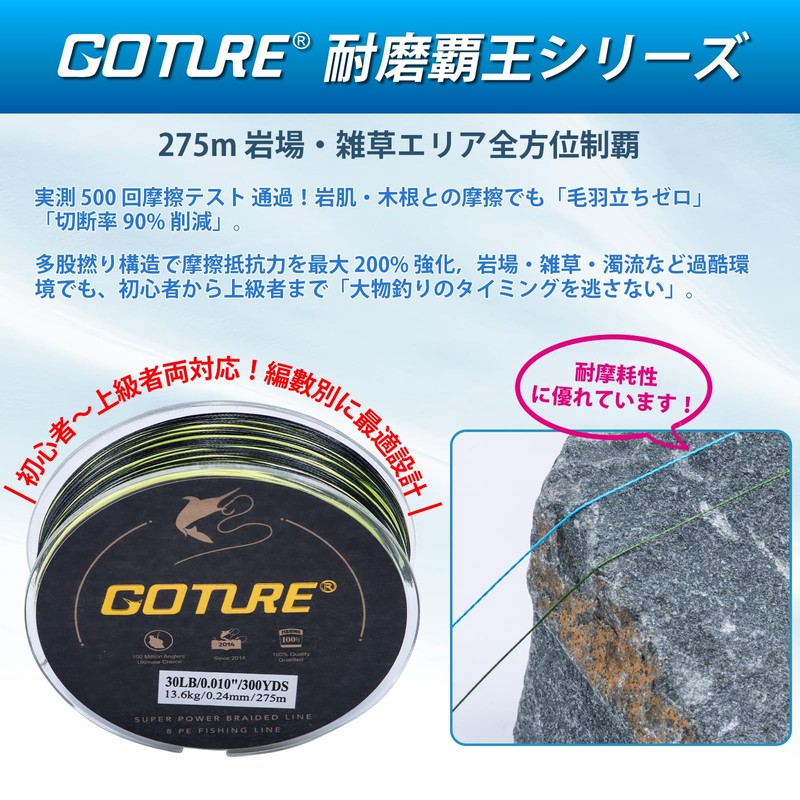 GOTURE Fishing Line, PE Braided Line, 4 Strands, PE30 Material,