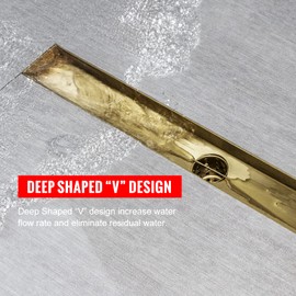 SaniteModar Gold Linear Shower Drain 40 inch with Invisible 2 in 1 Tile Insert Panel, 304 Stainless Steel Brushed Gold Linear Drain with Hair Strainer and Leveling Feet