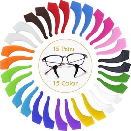 15 Pairs Multicolored Anti-slip Eyeglass Ear Grips Hook,  and Adults  Eyeglass Strap Holder, Eyewear Retainer with Box,  Anti Slip Holder for Glasses for Eyeglass Temple Tip - Color: Black
