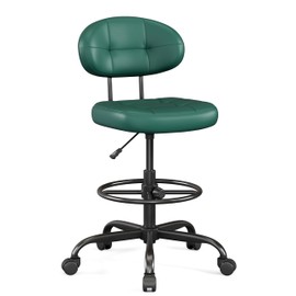 Misolant Drafting Chair, Armless Tall Office Chair with Footrest Ring for Standing Desk, Small Faux Leather Executive Computer Chair with Adjustable Height for Bar Lab Counter Height Desk, Green