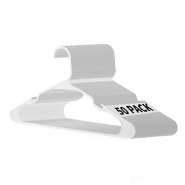 Simple Deluxe 50 Pack Plastic Hangers, Durable Clothes Hangers, Lightweight and Space-Saving Hangers for Shirts, Dresses, Coats, Pants, White