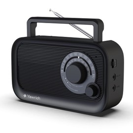 AM FM Radio with Best Reception, Bluetooth Speaker Portable Radio, DSP Plug in Wall,Battery Operated or AC Power with Headphone Jack, Large Tuning Knob for Home Kitchen Outdoor, Black