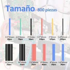 Dokpav 800 Pcs Tubos Termorretráctiles, Tubo De PE/EVA, para Empalmes Aislamiento Eléctrico, Agrupación de Alambre, 12 Surtido de Calibres, Relación 2:1, Con Caja