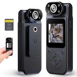 Body Camera, 1080P HD Body Cam with 64GB Card, Pocket Wearable Body Cameras with Audio & Video Recording, Portable Small POV Cam with Night Vision, Mini Body Camera for Sports Travel Security Guard